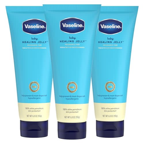 Vaseline Baby Petroleum Healing Jelly Tube for Diaper Rash 6.8 oz 3ct | Prevents & treats diaper rash, for dry, sensitive skin; squeeze tube, fragrance-free, hypoallergenic,pediatrician-recommended