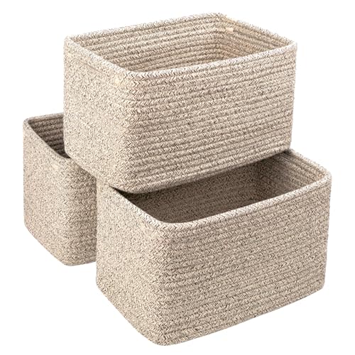 R RUNKA Small Cotton Rope Basket – Storage Bin for Organizing (10.6" x 6.7" x 6.7"), Bathroom Storage Basket for Shelf, Counter & Closet（Beige）