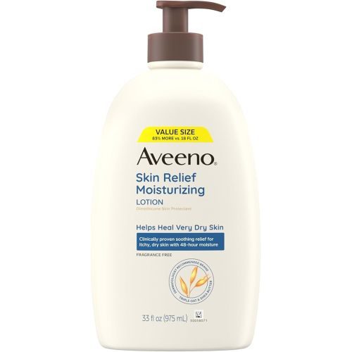 Aveeno Skin Relief Moisturizing Lotion for Very Dry, Itchy, Dry Skin, Body Moisturizer, Soothing Triple Oat & Shea Butter, Fragrance-Free, Non-Greasy, 33 fl oz