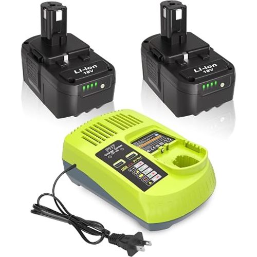 KUNLUN 2Pack 6.0Ah 18Volt P108 P102 Compatible for Ryobi 18V Battery and Charger Combo P117 Replacement for Ryobi 18 Volt ONE+ P103 P104 P105 P107 P109 P190 P191 P122 Power Tools