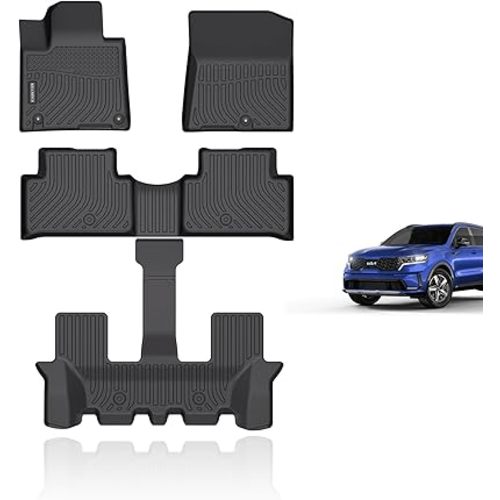KELCSEECS Floor Mats Custom for 2025 2024 2023 2022 2021 Kia Sorento(Not for Hybrid) Car Mats All Weather Automotive Floor Liners Front& Rear& 3rd Row Kia Sorento Accessories Black