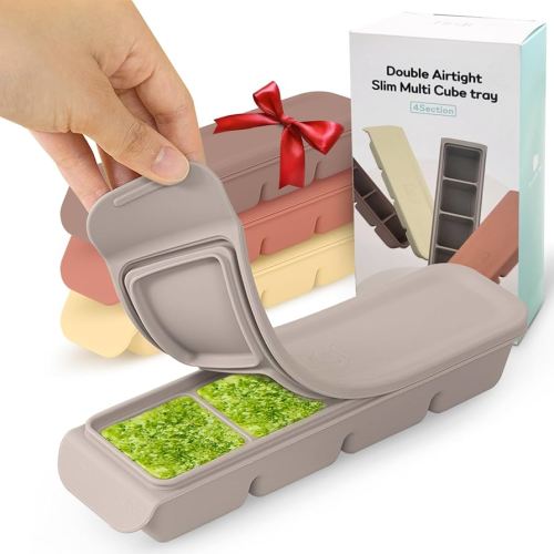 Silicone Ice Cube Freezer Tray with Lid, 100% Food-Grade Platinum Silicone,Leak Resistance & Dishwasher Safe for Baby Food Prep,Breast Milk,Purees - Korean Made (4 Sets 1.7 oz/4 Sections)