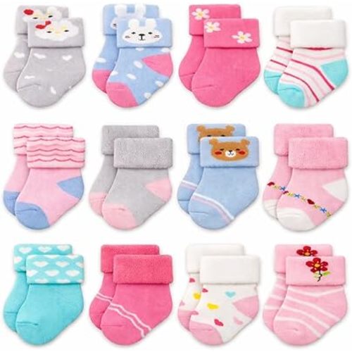RATIVE Newborn Baby Socks 0-6,6-12 Months Terry Turn Cuff Socks for Boys Girls