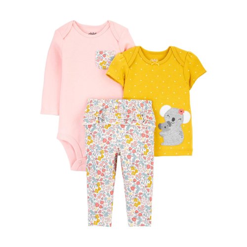 Child of Mine by Carter's Baby Girl Bodysuit, T-shirt & Ruffle Leggings, 3pc Outfit Set