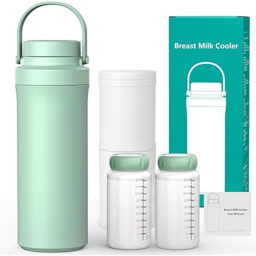 Portable Breast Milk Cooler Bottle, 360°Cooling Technology for 24 Hours, 600ml Larger Capacity Travel Breastmilk Chiller with 2pcs Baby Bottles, Storage Container for Breastmilk, BPA-Free