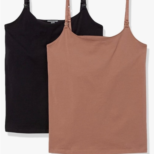 Amazon Essentials Women's Maternity Nursing Tops, Pregnancy Clothes with Adjustable Straps and Built-in Shelf Bra, Pack of 2