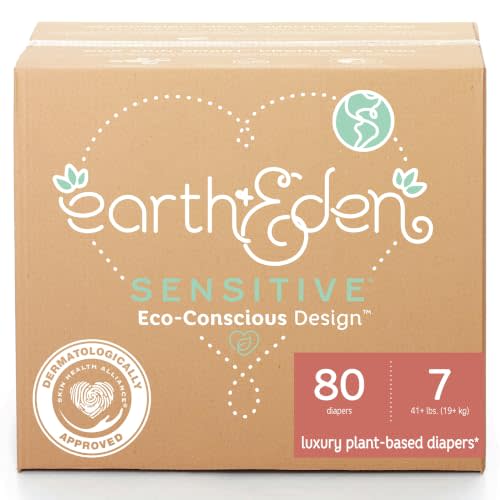 Earth & Eden Sensitive Baby Diapers, Size 7, No Harsh Chemicals, 80 ct | Eco-Conscious, Hypoallergenic, No Harsh Chemicals, Dermatologically Approved