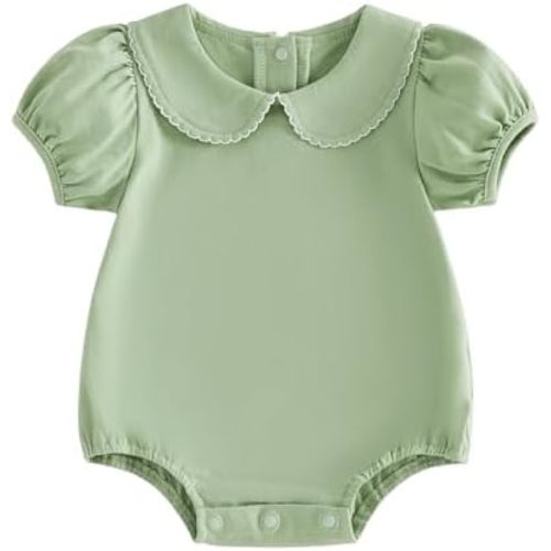 Merqwadd Baby Boy Girl Bubble Romper Infant Short Sleeve Collar Romper Oversize T-shirt Cotton Bodysuit Top