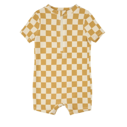 Petit Lem 
Combishort Anti-UV Carreaux Texturée Fibres Recyclées | Yellow