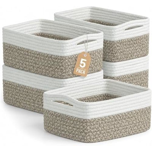 5 Pack Small Woven Storage Baskets for Shelves, Gift Baskets Empty
