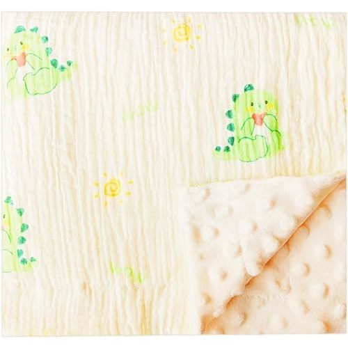 Muslin Baby Blanket Soft Double Layer 100% Muslim Cotton Plush Fluffy Dotted Fleece Back Swaddle Blankets Neutral Receiving Bassinet Bed Nursery Quilt for Babies Toddler Girls Boys 30 x 40 Inches