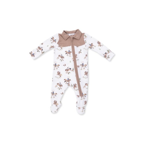 Horse Wrangler Cowboy Collar Two-Way Zip Footie, 3-6M