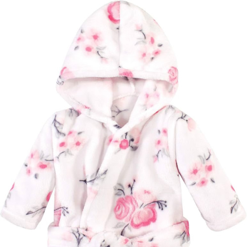 Hudson Baby Unisex Baby Plush Animal Face Bathrobe, Pink Floral, 0-9 Months