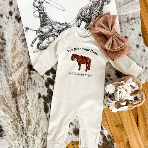 You Ride Your Pony, I’ll Ride Mine (One Piece Long Sleeve Onesie)(Infa – theFRINGEDpineapple