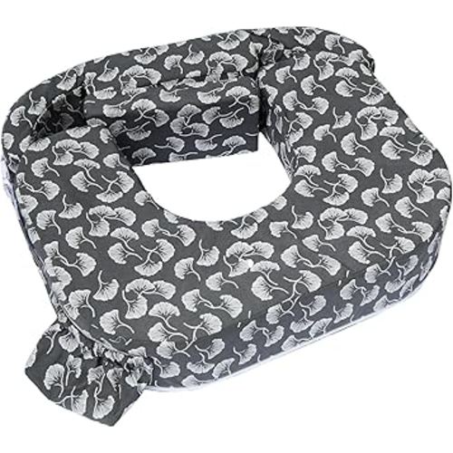 My Brest Friend Twin Nursing Pillow - Enhanced Comfort with Slipcover - Ergonomic Breastfeeding Pillow for Ultimate Support - Adjustable Nursing Pillow with Handy Side Pocket, Grey/Wht Flwg Fans