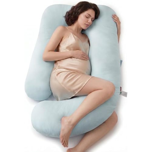 Momcozy U Shaped Pregnancy Pillow, 57-inch Cotton Blend Blue