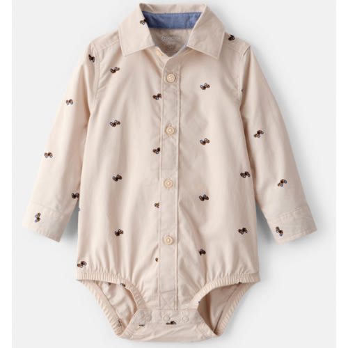 Baby Boy Race Car Print Long-Sleeve Button-Down Bodysuit - Khaki - OshKosh B'gosh | Carter's