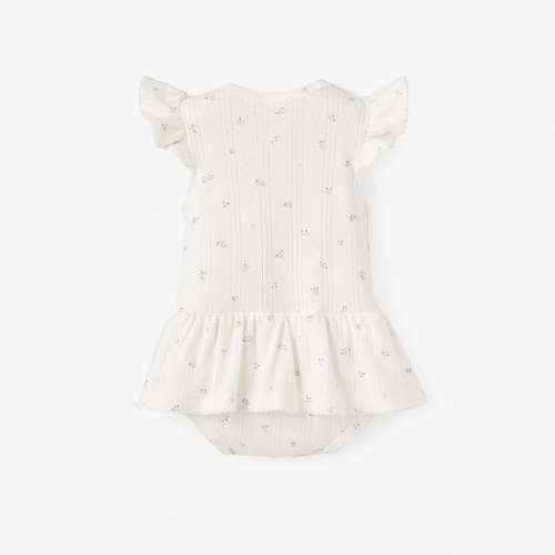White Floral Organic Cotton Pointelle Baby Bubble Romper