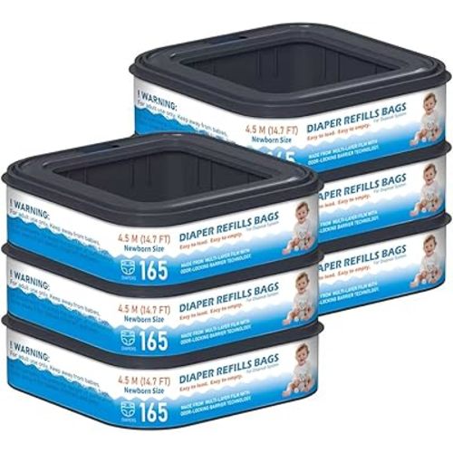Standard Square Refills Disposal Bags Refill Compatible with Diaper Genie Compact, Select, Classic Version Pails, Hold Up to 165 Newborn-Sized Diapers Per Refill, 6 Packs