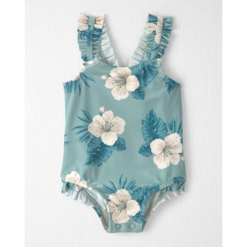 Baby Girl Recycled Ruffle 1-Piece Swimsuit in Blue Hibiscus - Little Planet | Carter's