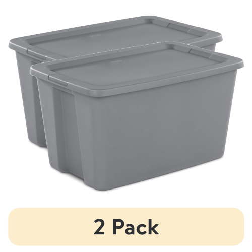 (2 pack) Sterilite 30 Gallon Extra-Large Storage Bin, Durable Plastic Storage Container with Snap-On Lid, Gray