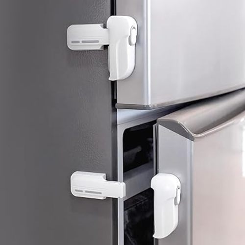 2 Pack Dual Mode Fridge Locks, Upgraded Child Proof Refrigerator Lock with Sticky Adhensive Pads, Durable ABS Freezer Door Latch to Keep Door Closed, No Tools Need or Drill (White)