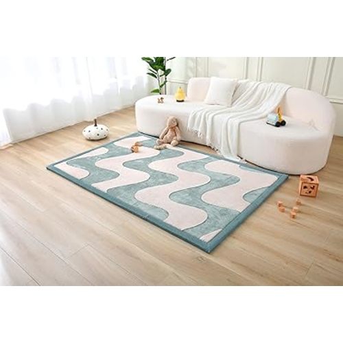 Hakuna Matte Premium Baby Playmat for Floor 60" x 80" Waves – Cloudsoft Coral Velvet Memory Foam Rug for Crawling – Non-Slip, Water-Resistant, Non-Toxic, Easy-Care, Thick Play Mat for Baby
