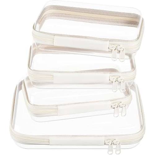 Amazon.com: 4 pcs Clear Zipper Pouches,Hard Shell Zipper Case, Toiletry Bag for Travel | CLear Diaper Bag, Toiletry Pouch, Travel Organizer, Cosmetic Bag,Toy Storage Bins (M+3S)(Ivory)
