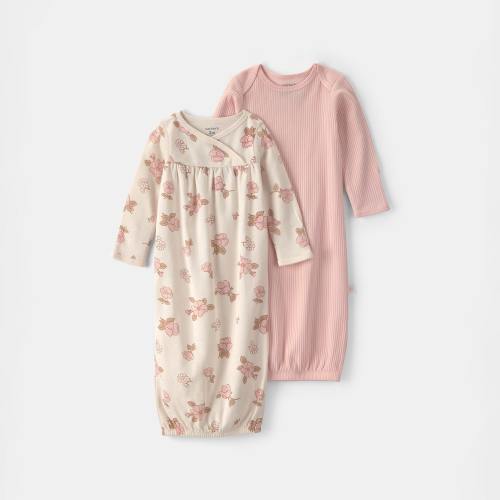 Carter's Baby Girls Crew Neck Long Sleeve 2-pc. Nightgown, Color: Pink White - JCPenney