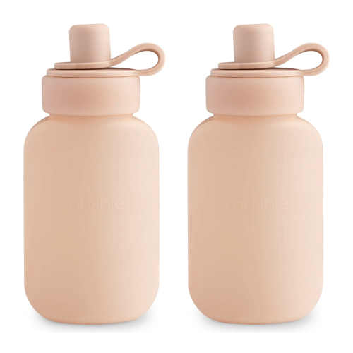 mushie Silicone Puree Pouch 2-Pack | 5 oz Reusable Baby Food Pouches (Blush)