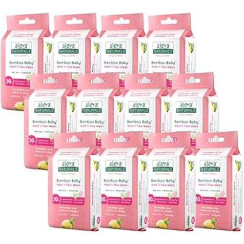 Aleva Naturals Bamboo Baby Hand and Face Wipes, Natural and Organic Ingredients, Cleans and Moisturizes, Extra Strong, and Ultra Soft, Mega Pack - 30 count X 12 = 360 Wipes Total
