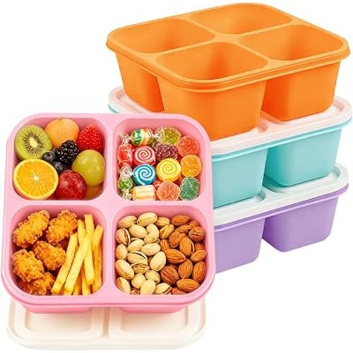 4 Pack Snack Containers Bento Box Adult Lunch Box,Meal Prep Container, Reusable Food Storage lunch Containers Stackable for Work, Travel and Gym (Pink, Orange, Green, Purple)