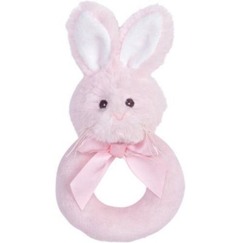 Bearington Baby Lil Bunny, 5.5 Inch Pink Soft Stuffed Bunny Rattle, Baby Gifts