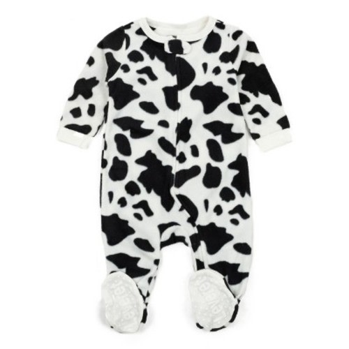 Leveret Footed Fleece Pajamas Cow Black 3-6 Month