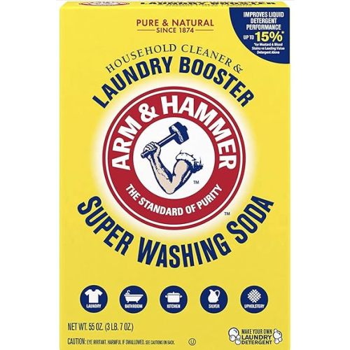 Arm & Hammer Natural Detergent Booster and freshener Super Washing Soda Detergent Booster & Household Cleaner, 55 oz