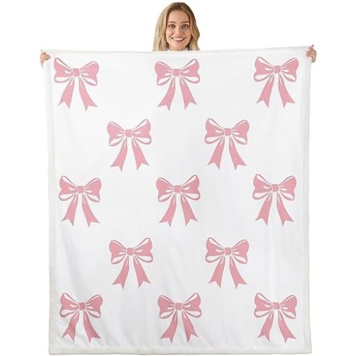 jejeloiu Boys Girls Cute Bowknot Fleece Throw Blanket Pink Bow Tie Plush Blanket for Bed Sofa Couch Valentine's Day Sherpa Blanket Kids Teens Bedroom Decor 40"x50"