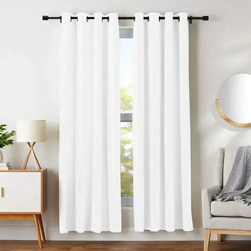 Amazon Basics Room Darkening Blackout Window Curtain with Grommets, 52 x 84 Inches, White - Set of 2