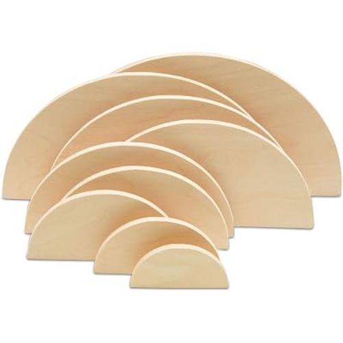 Round Wood Stacker Semicircles, 3 Sets of 10 Wooden Half Circle Cutouts for Handmade Crafting, and Stacker Blocks, by Woodpeckers