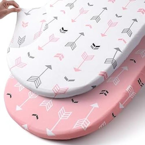 Stretch Fitted Bassinet Sheet Set BROLEX 2 Pack Cradle Sheets for Bassinet Pad/Mattress,Unisex Boys Girls,Ultra Soft,Pink Arrow