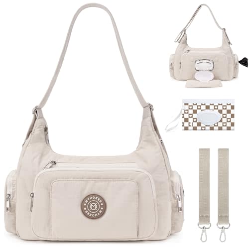 MYHOZEE Puffer Crossbody Diaper Bag for Mom - Lightweight Nylon Mom Bag Baby Purse with Wipes & Trash Bag Dispenser