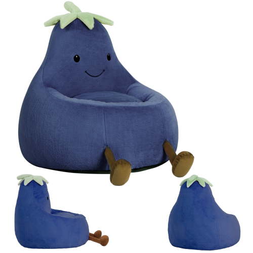 edx Bean Bag Chair for Kids, Soft Faux Rabbit Fur Fabric, Removable Washable Cover, Eggplant Lazy Chair for Bedroom Living Room, 24 Inch, Dark Blue