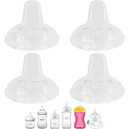 Sippy Cup Nipples for Philips Avent Natural Baby Bottles, My Grippy Spout Sippy Cup and Natural Trainer Sippy Cup, Soft 100% Silicone Sippy Spout Nipples, 6m+, 4 Count