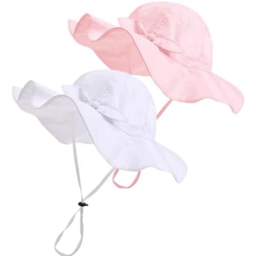 Baby Girl Sun Hat with UPF 50+ Outdoor Adjustable Beach Hat with Wide Brim Bucket Hats