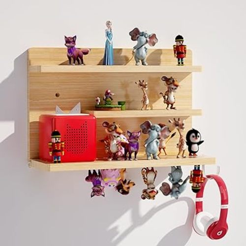 for Tonies Shelf Magnetic - 3 Tier Wooden Tonies Figure Organizer, Natural