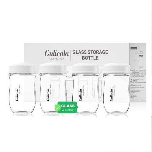 Gulicola Glass Breastmilk Storage Bottles, Wide Neck, 5 oz, 4 Pack, Baby Feeding