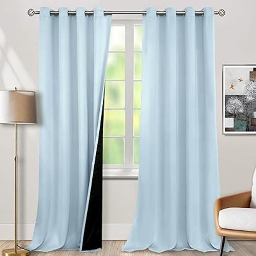BGment Baby Blue 100% Blackout Curtains for Nursery Bedroom 90 Inch Length 2 Panels, Thermal Insulated Full Light Blocking Grommet Noise Cancelling Window Curtains for Kids Room, 52 Inch Wide Each