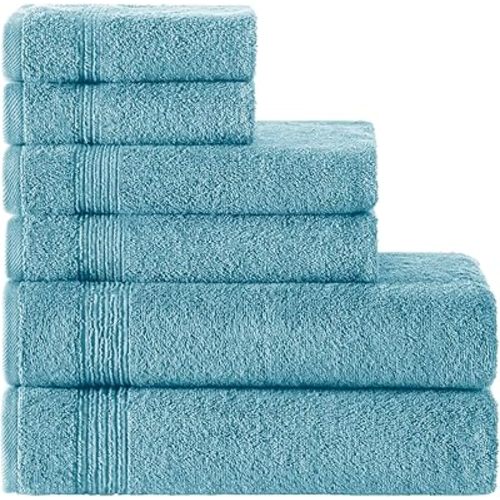 Ozdilek 6-Piece Bath Towel Set, 2 Bath, 2 Hand, 2 Wash, 100% Cotton Turkish Towels, 2 Bath Towels (27x54), 2 Hand Towels (16x30), 2 Washcloths (13x13) (Milky Blue)
