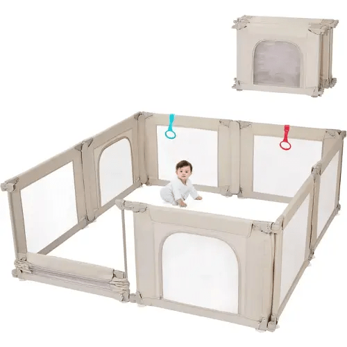 Doradotey Baby Playpen, Shape &Size Adjustable Large Baby Playard for Babies and Toddlers, Foldable Playpen Baby Fence Indoors Play Center Yards, Breathable Mesh Anti-Fall Play Pen 79x71, Cream