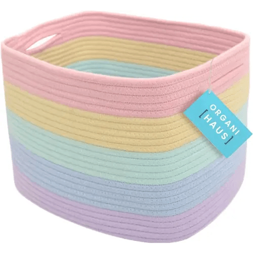 OrganiHaus Rope Rainbow Storage Baskets for Shelves - Rainbow Baskets for Pastel Classroom Decor - Baby Basket for Pastel Room Decor - Pastel Rainbow Storage Bins Colorful Baskets for Baby Room