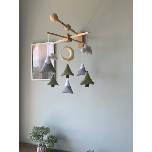 Forest baby mobile, mountains and trees crib mobile, green floral baby mobile, hanging mobile, woodland crib mobile, tree nursery decor